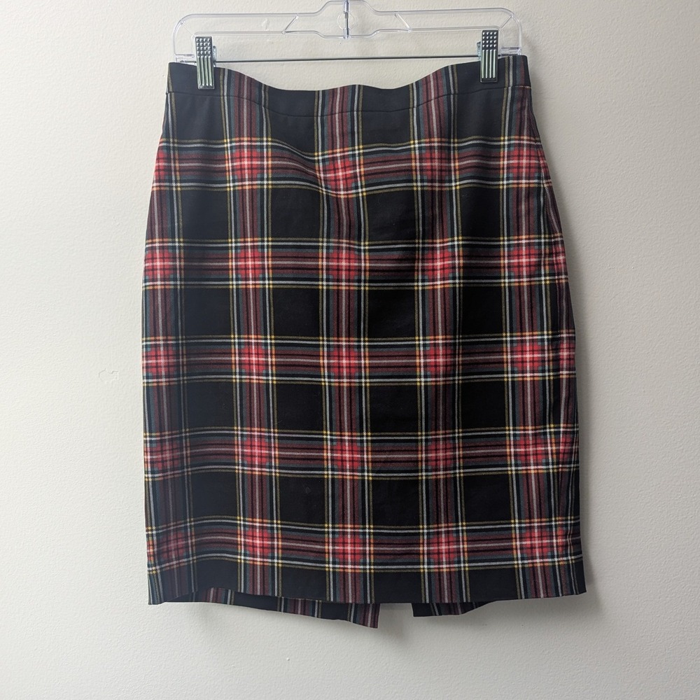 J. Crew Pencil Skirt Black Red Plaid Cotton Blend Sz 6 Dark Academia Office